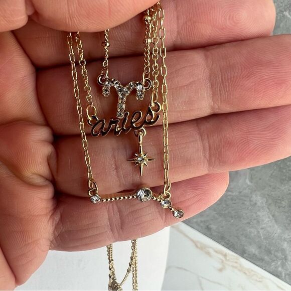 Nordstrom Aries Zodiac Astrology Gold Tone multi layer Necklace 18 inches NWOT - Picture 2 of 2